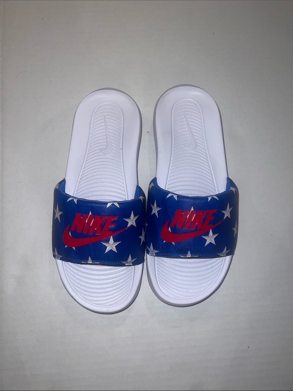 Nike Blue Star Slide Sandals with Red Logo